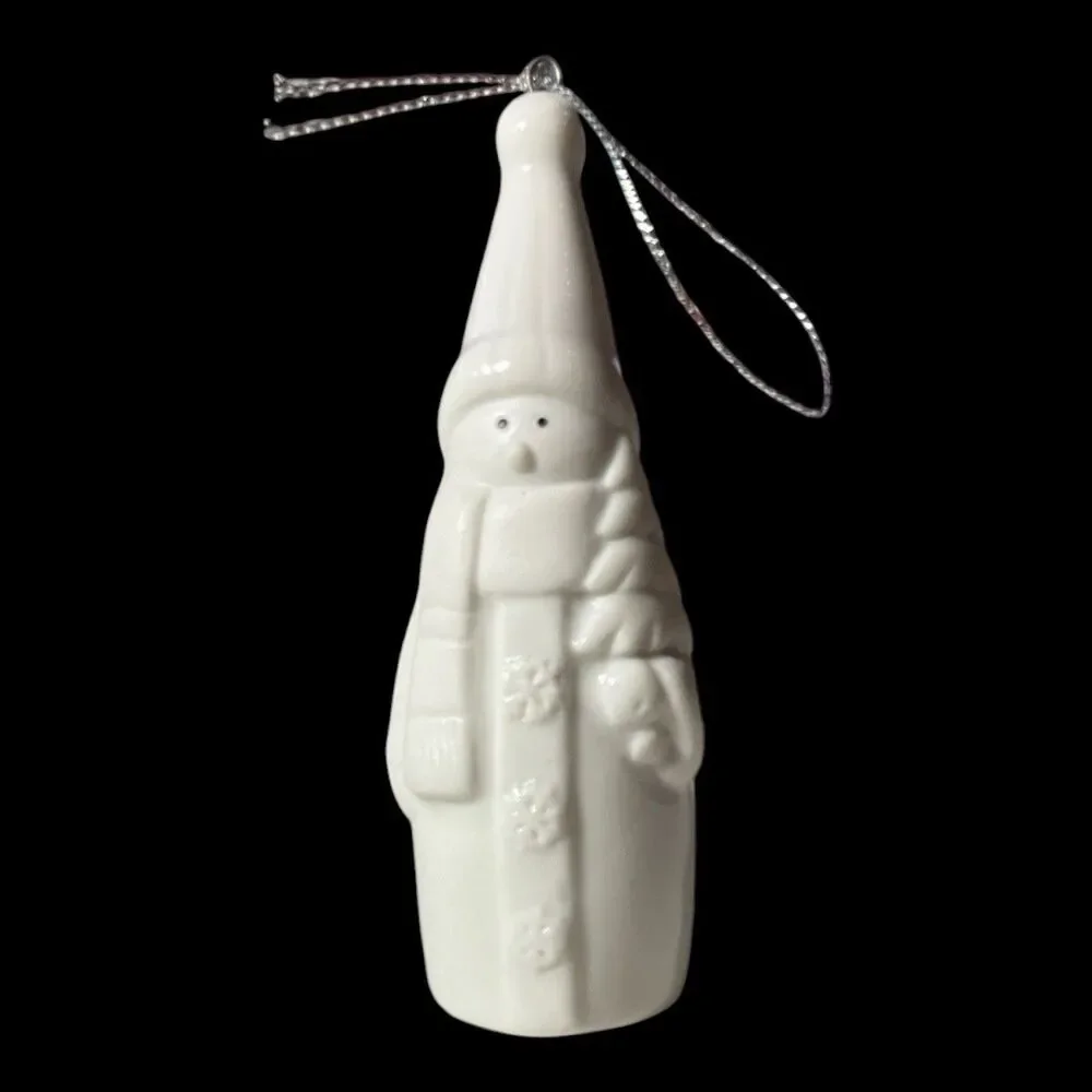 White Ceramic Snowman Ornaments Lot of 3 Christmas Holiday 4